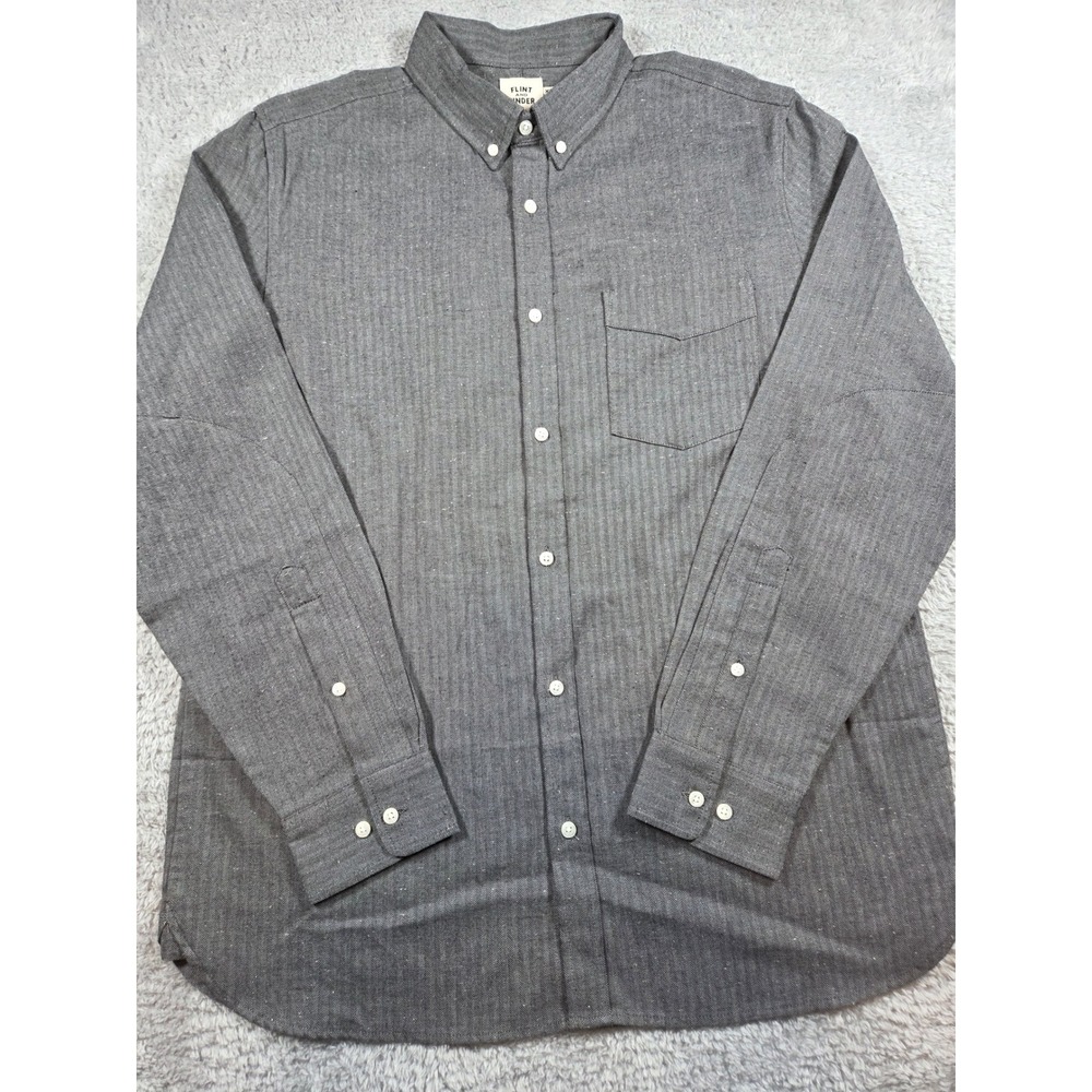 Flint and Tinder Button Down XL Grey Mens Herringbone Long Sleeve Shirt